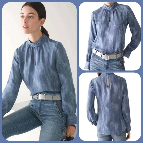 NWT White House|Black Market L/S Mock Neck Blouse - Picture 2 of 2